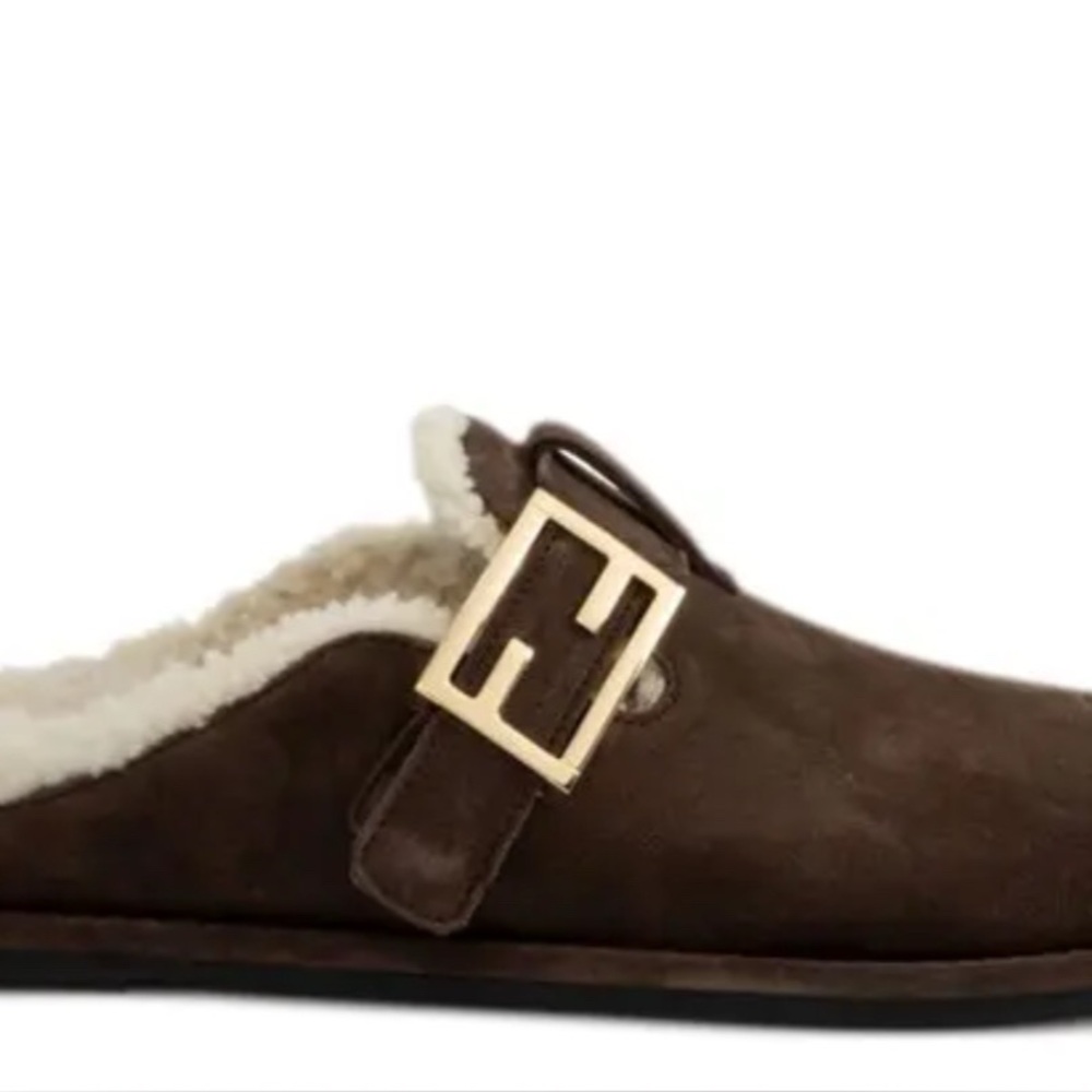 Fendi shearling clogs NIB